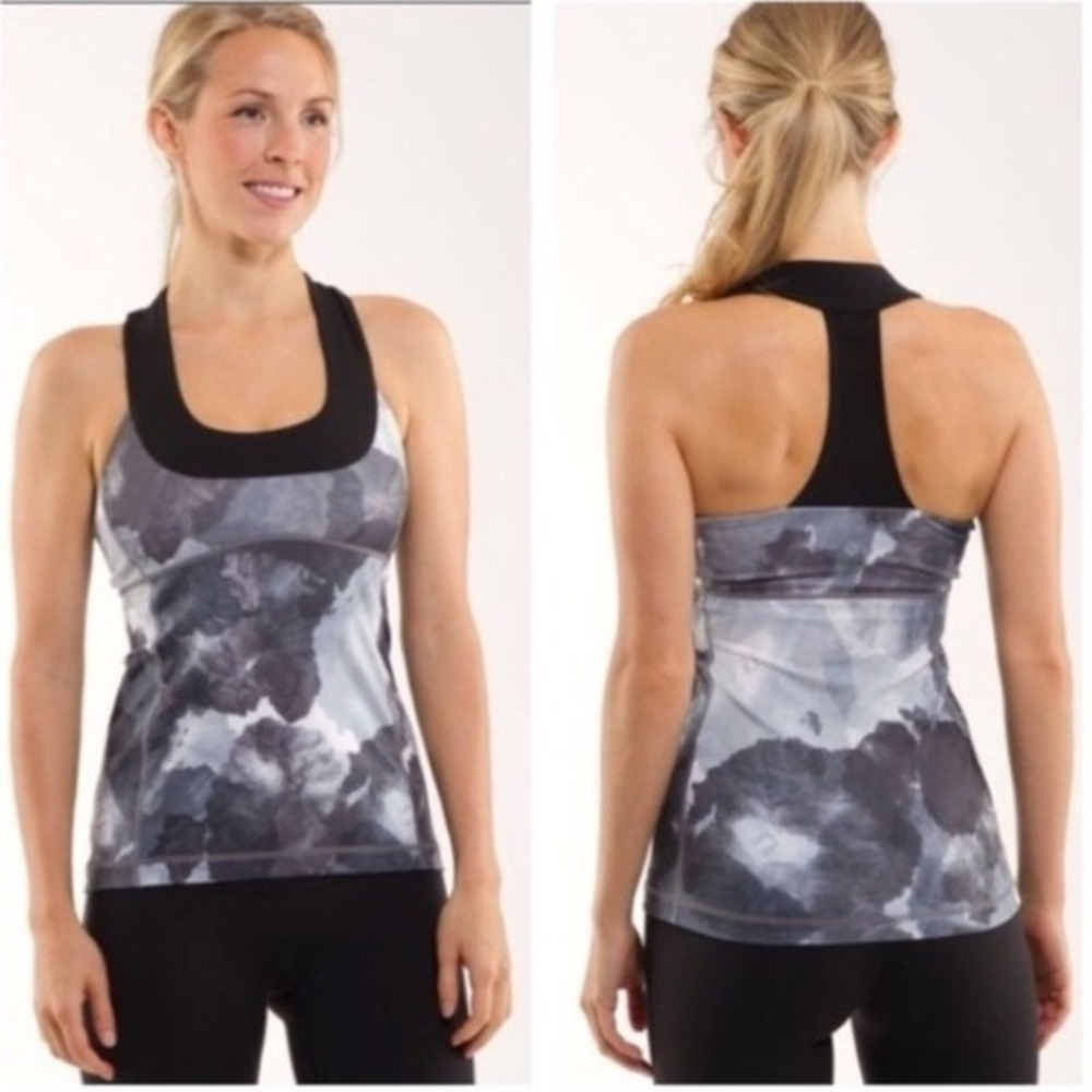 Lululemon Tank Top Racerback Scoop Neck Camo Workout Gray Black Size 6